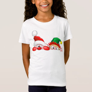 Santa and Elf Cute and funny Characters Peeking T-Shirt