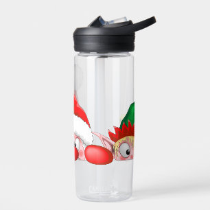 Santa and Elf Cute and funny Characters Peeking   Water Bottle