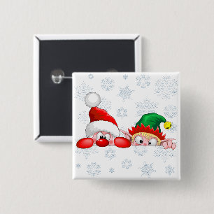 Santa and Elf Cute and funny Christmas Cartoon Cha 15 Cm Square Badge