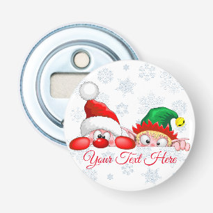Santa and Elf Cute and funny Christmas Cartoon Cha Bottle Opener