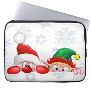 Santa and Elf Cute and funny Christmas Cartoon Cha Laptop Sleeve