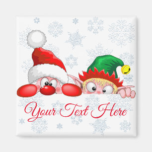 Santa and Elf Cute and funny Christmas Cartoon Cha Magnet