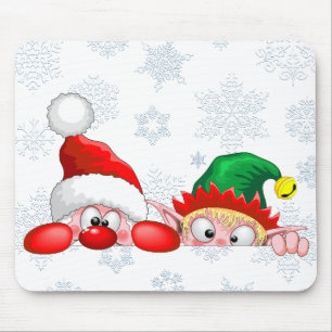 Santa and Elf Cute and funny Christmas Cartoon Cha Mouse Mat