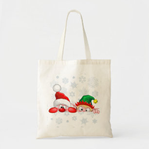 Santa and Elf Cute and funny Christmas Cartoon Cha Tote Bag