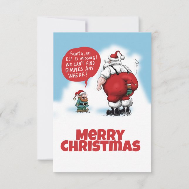 Santa and Elf Funny Cartoon Thank You Card (Front)