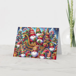 Santa and Elf Gnomes Christmas Holiday Card