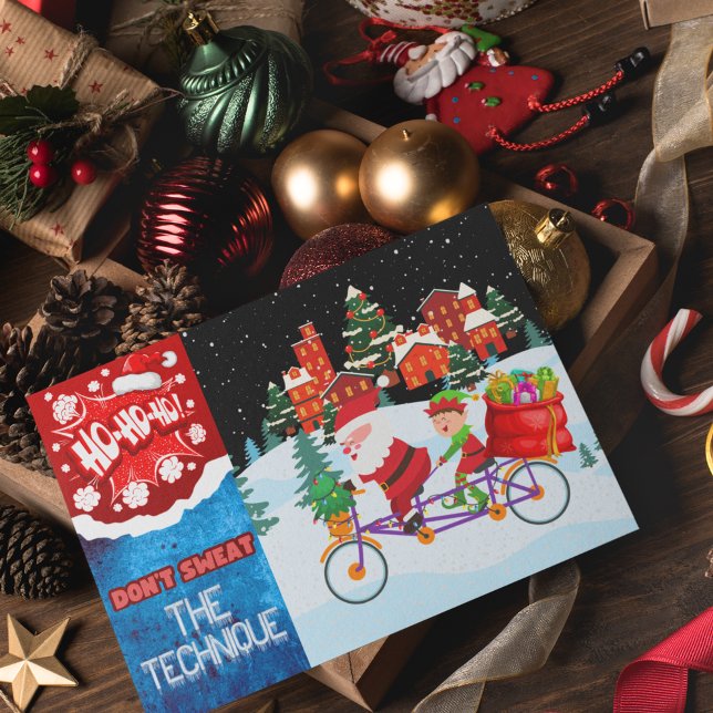 Santa and Elf’s Snowy Bike Ride Holiday Postcard (Creator Uploaded)