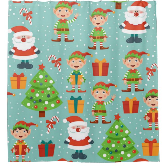 Santa And Elfs Christmas Pattern Shower Curtain (Front)