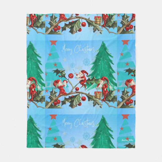 Santa and Elves Getting Ready  Fleece Blanket (Front)