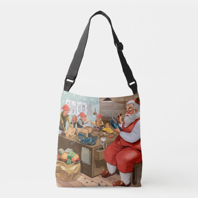 Santa And Elves Making Toys | Christmas Crossbody Bag (Front)
