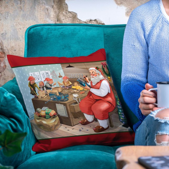 Santa And Elves Making Toys | Christmas Cushion (Creator Uploaded)