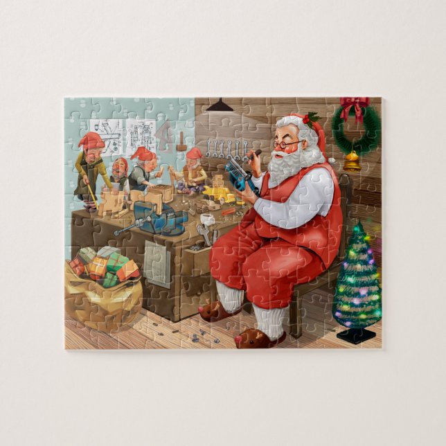 Santa And Elves Making Toys | Christmas Jigsaw Puzzle (Horizontal)