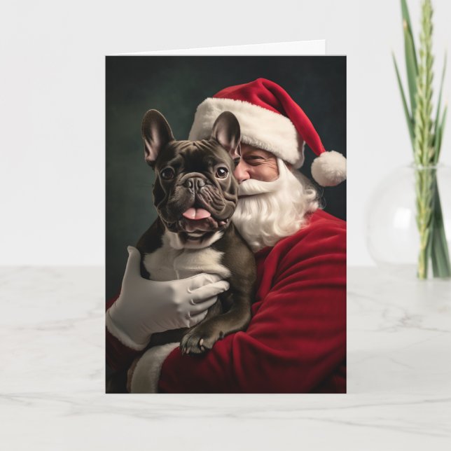 Santa and French Bulldog Holiday Card (Front)