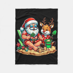 Santa And Friend At The Beach Christmas In July Su Fleece Blanket