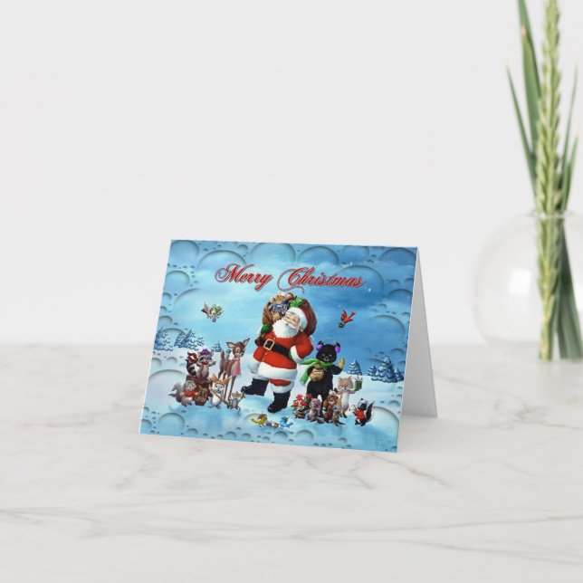 Santa and Friends Christmas Note Card (Front)