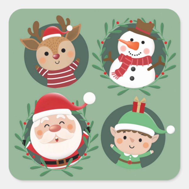 Santa and Friends Christmas  Square Sticker (Front)