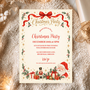Santa and Gold Stars Christmas Party Invitation