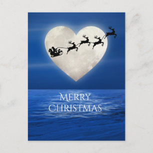 Santa and Heart Full Moon Beach Merry Christmas Holiday Postcard