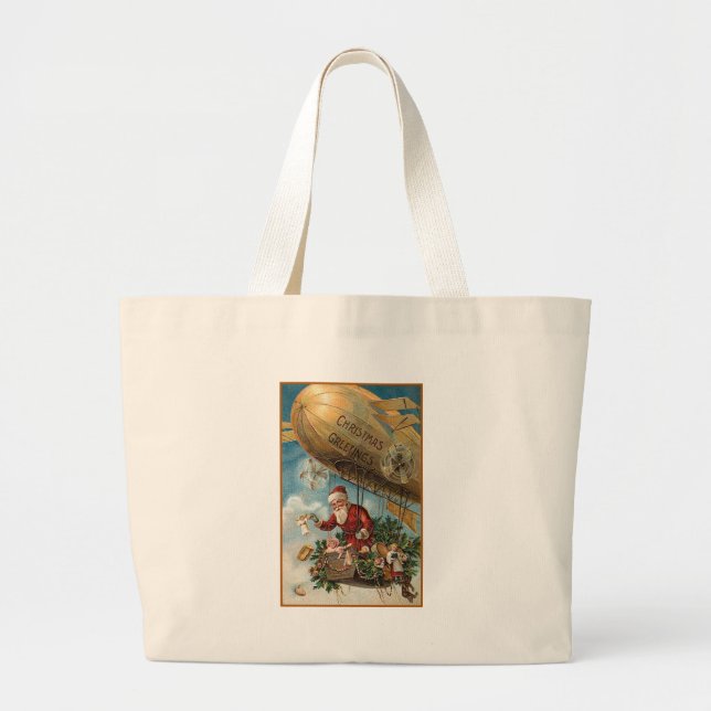 Santa and His Blimp Large Tote Bag (Front)