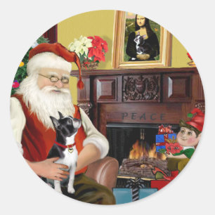 Santa and his Boston Terrier Classic Round Sticker