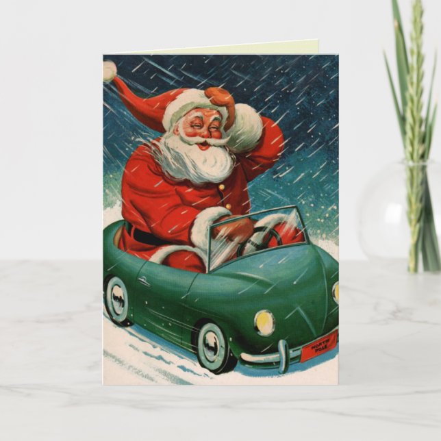 Santa and his electric car holiday card (Front)