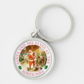 Santa and His Elves at the North Pole Key Ring