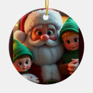 Santa and his elves ceramic tree decoration