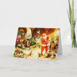 Santa and His Elves in The North Pole Stables Holiday Card