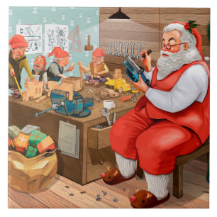 Santa and his Elves in the Workshop Tile