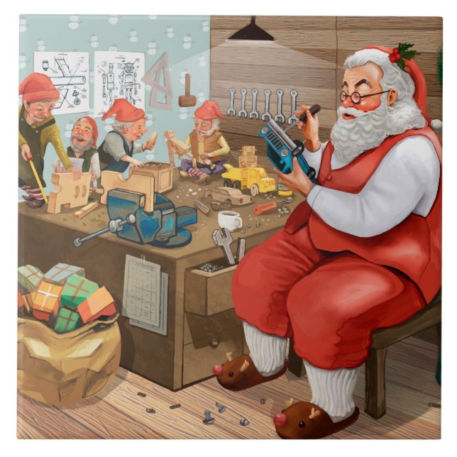 Santa and his Elves in the Workshop Tile (Front)