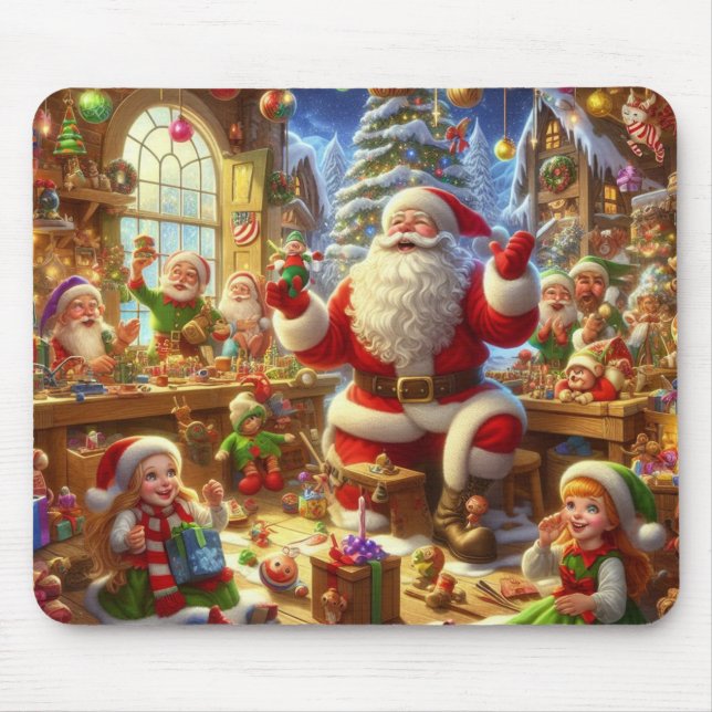 Santa and His Elves on a Thick Computer Mousepad (Front)