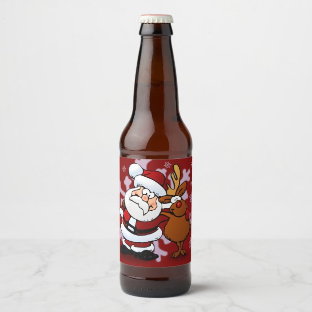 Santa and His Favourite Reindeer Custom Beer Bottl Bottle Label (Front)