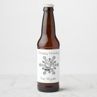 Santa and his favourite reindeer snowflake beer bottle label