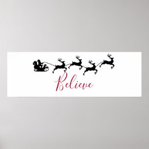 Santa and his Flying Reindeer Believe Poster