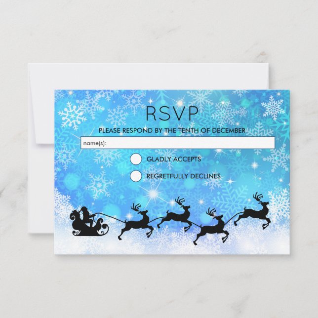 Santa and his Flying Reindeer Christmas RSVP Invitation (Front)