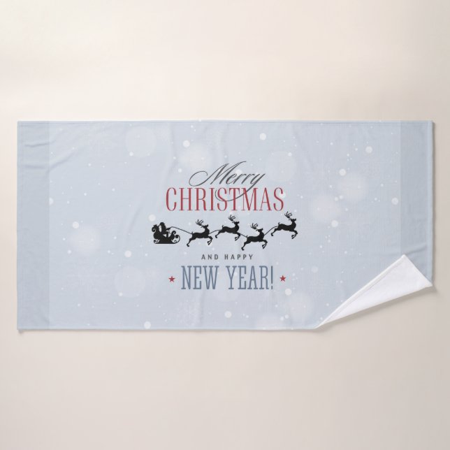 Santa and his Flying Reindeer Silhouette Christmas Bath Towel Set (Bath Towel)