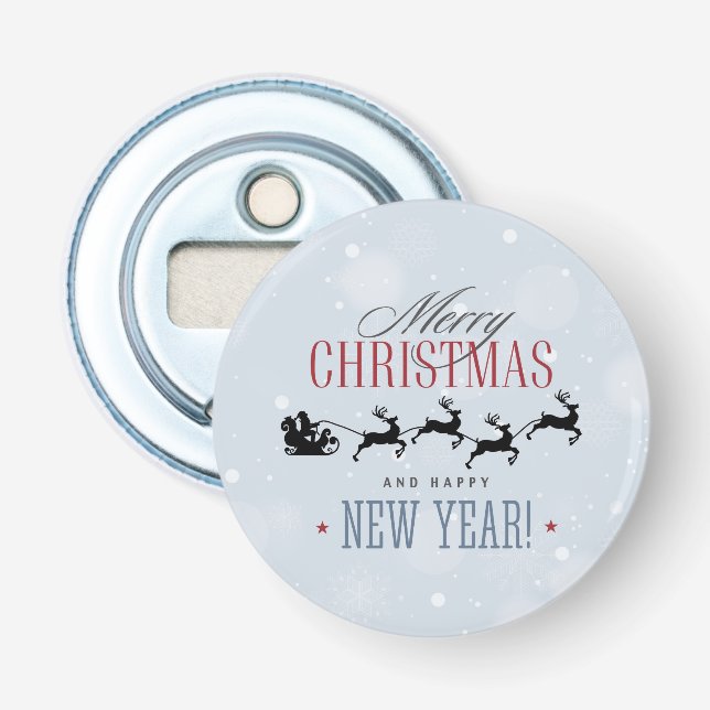 Santa and his Flying Reindeer Silhouette Christmas Bottle Opener (Front)