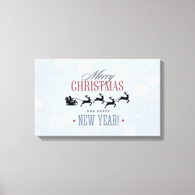 Santa and his Flying Reindeer Silhouette Christmas Canvas Print (Front)