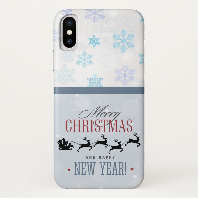 Santa and his Flying Reindeer Silhouette Christmas Case-Mate iPhone Case (Back)