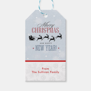 Santa and his Flying Reindeer Silhouette Christmas Gift Tags