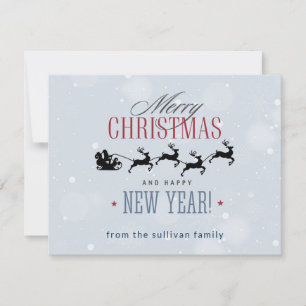 Santa and his Flying Reindeer Silhouette Christmas Holiday Card