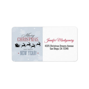 Santa and his Flying Reindeer Silhouette Christmas Label