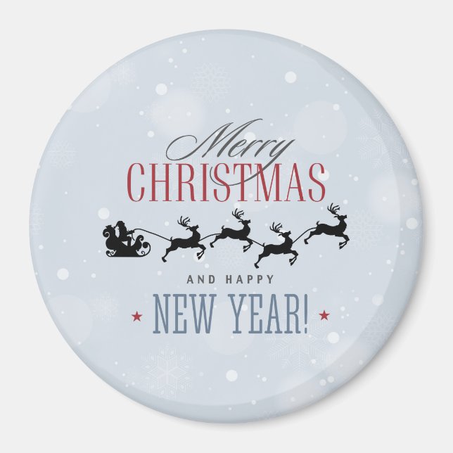 Santa and his Flying Reindeer Silhouette Christmas Magnet (Front)