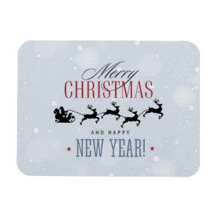 Santa and his Flying Reindeer Silhouette Christmas Magnet