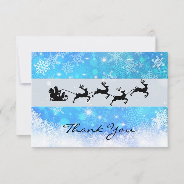 Santa and his Flying Reindeer Silhouette Christmas Thank You Card (Front)