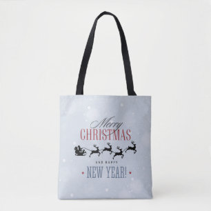 Santa and his Flying Reindeer Silhouette Christmas Tote Bag