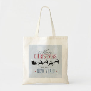 Santa and his Flying Reindeer Silhouette Christmas Tote Bag