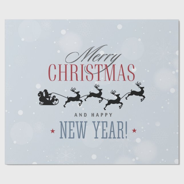 Santa and his Flying Reindeer Silhouette Christmas Wrapping Paper (Flat)