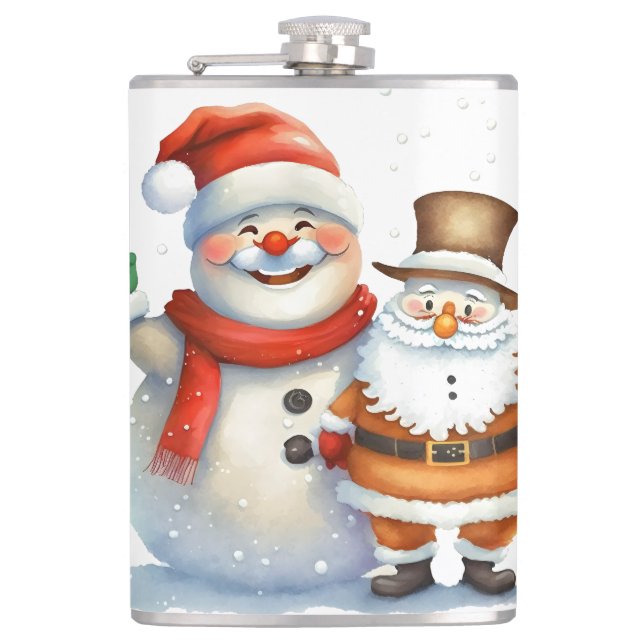 Santa and his Frosty Buddy Hip Flask (Front)