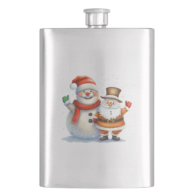 Santa and his Frosty Buddy Hip Flask (Front)